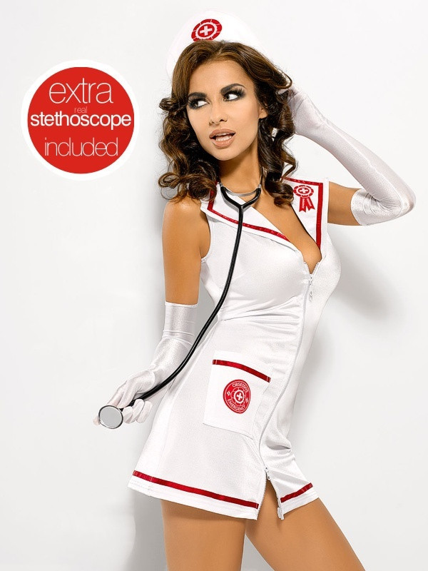 Sexy kostým Emergency dress + stetoskop - Obsessive bílá S/M