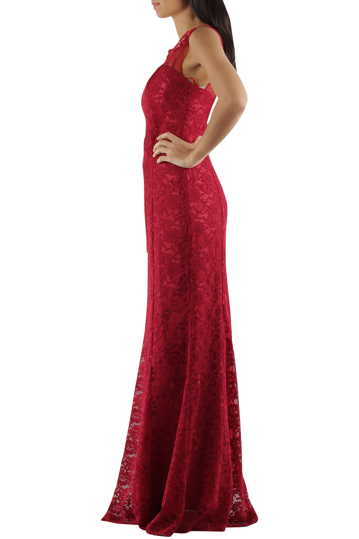 Společenské a plesové šaty krajkové dlouhé luxusní CHARM'S Paris červené - Červená - CHARM'S Paris XS