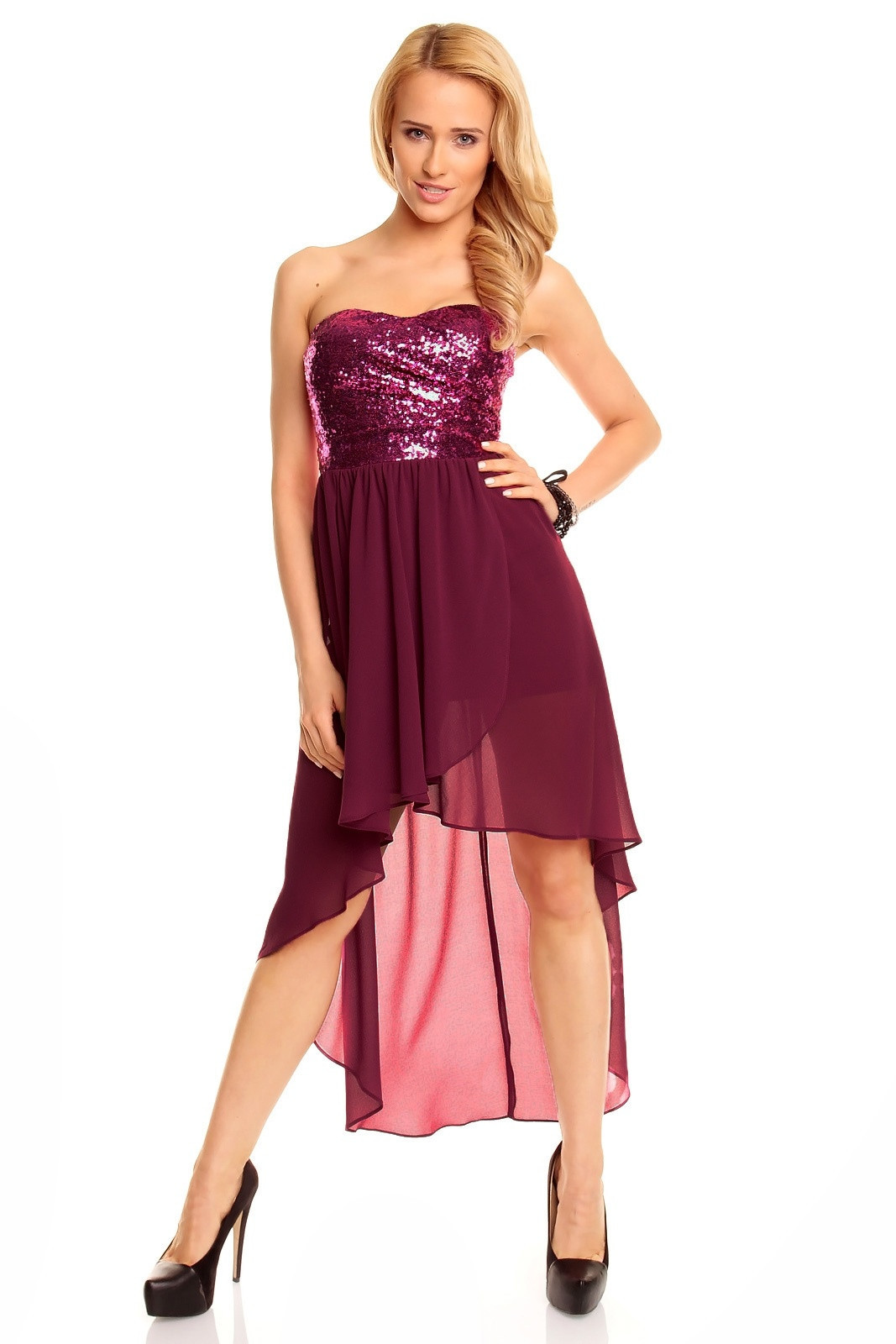 Dámské společenské šaty korzetové MAYAADI s asymetrickou sukní fialové - Fialová - MAYAADI XL