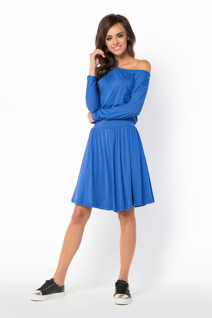 Letní šaty dámské ve volném střihu značkové středně dlouhé modré - Modrá - Makadamia L Královská modř