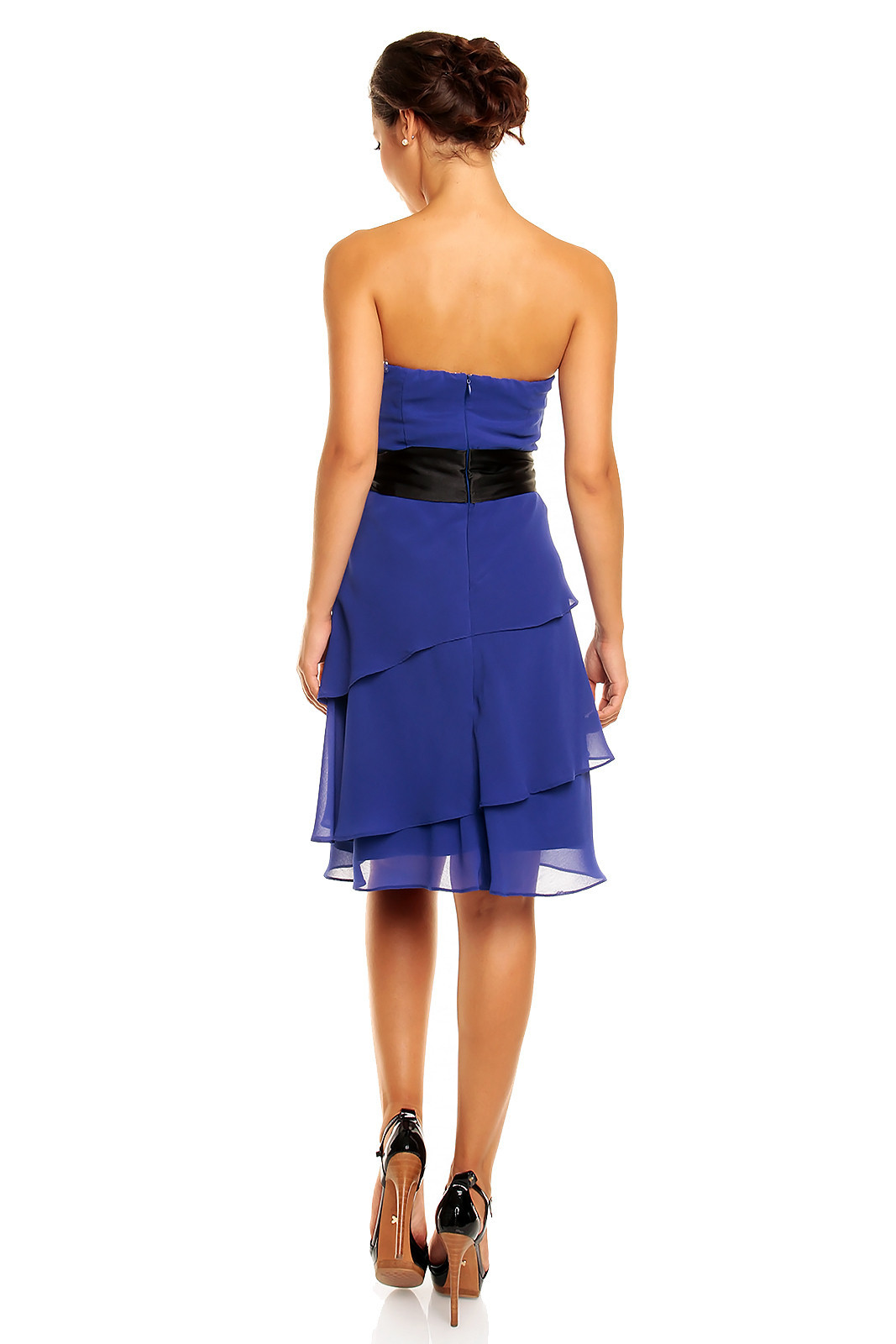 Společenské šaty korzetové značkové MAYAADI s mašlí a sukní s volány modré - Modrá - MAYAADI XL