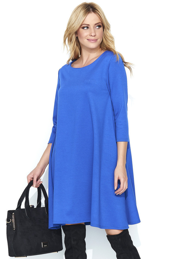 Dámské šaty na denní nošení ve volném střihu středně dlouhé modré - Modrá - Makadamia modrá 44