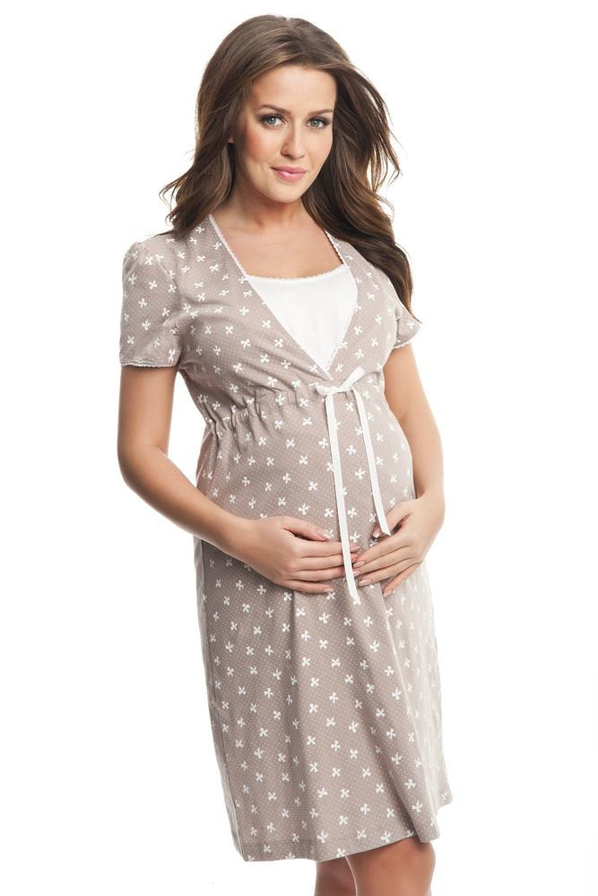 Dámská kojicí a těhotenská noční košile Beáta KO-148 Béžová s ecru - Dorota béžová L