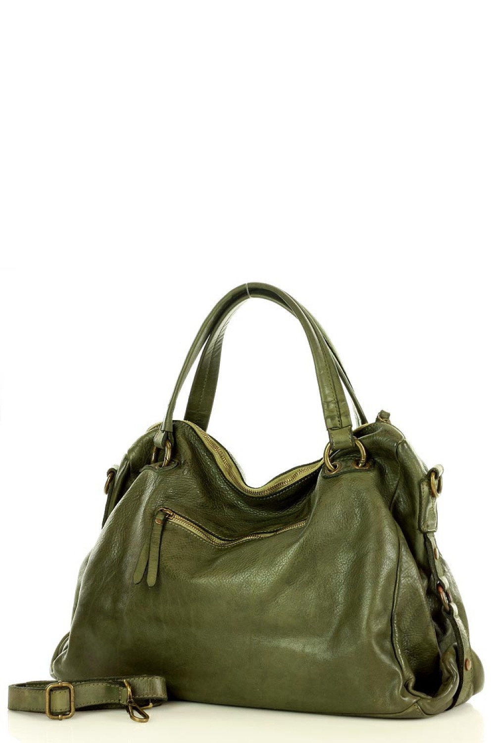 Přírodní kožená taška model 145567 - Mazzini UNI tmavě zelená