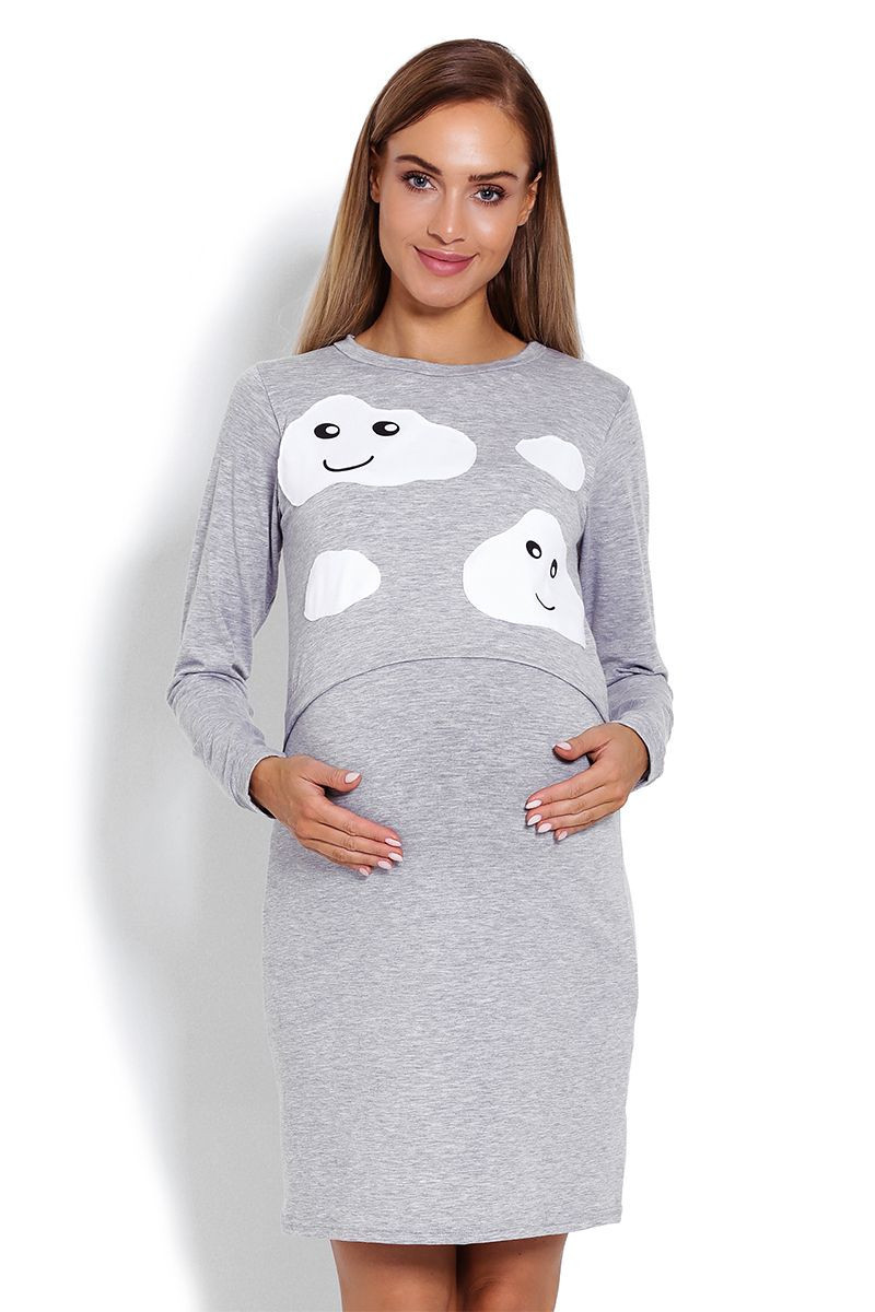 Dámská těhotenská noční košile 1682 - PeeKaBoo L/XL šedá s bílou