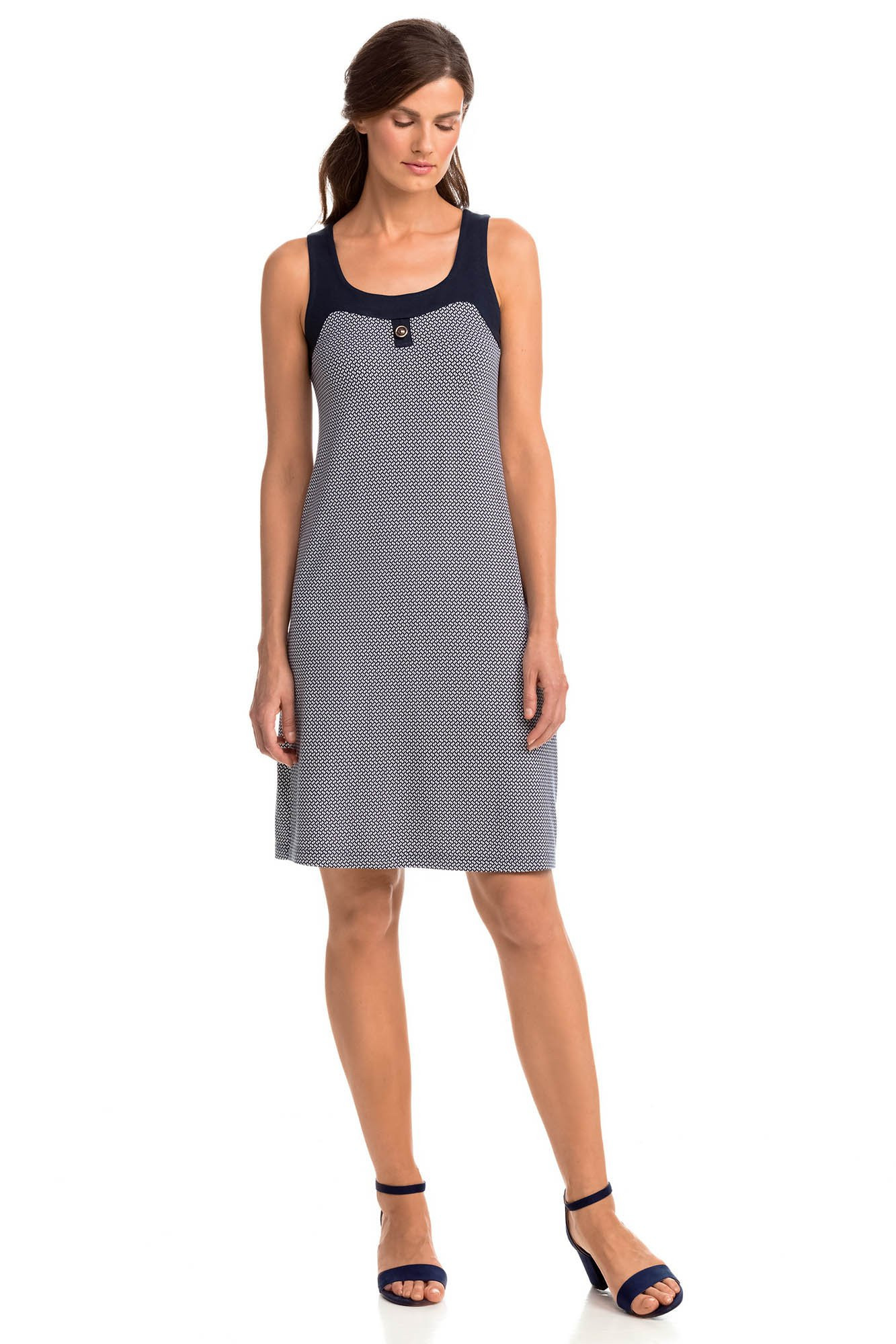 Elegantní vzorované dámské šaty 14455 - Vamp XL tmavě modrá s bílou