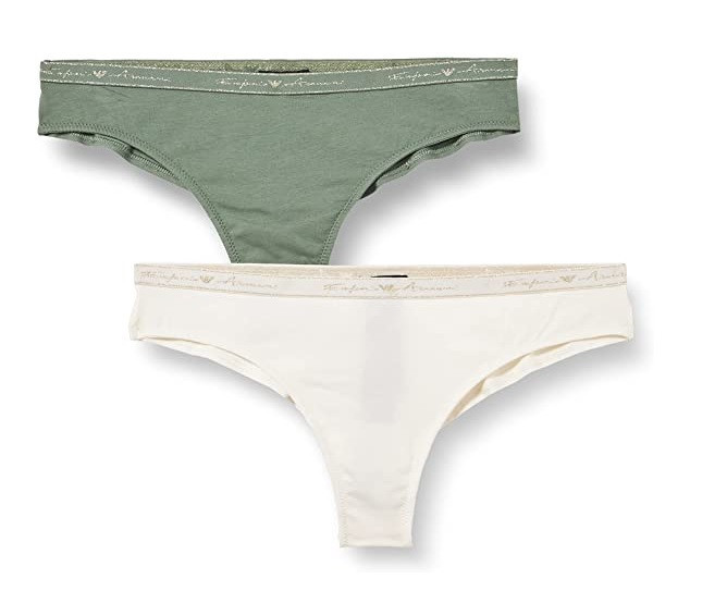 Dámské brazilské kalhotky 2 pack 163337 1A223 - 75910 - zelená/bílá - Emporio Armani XS zeleno-bílá