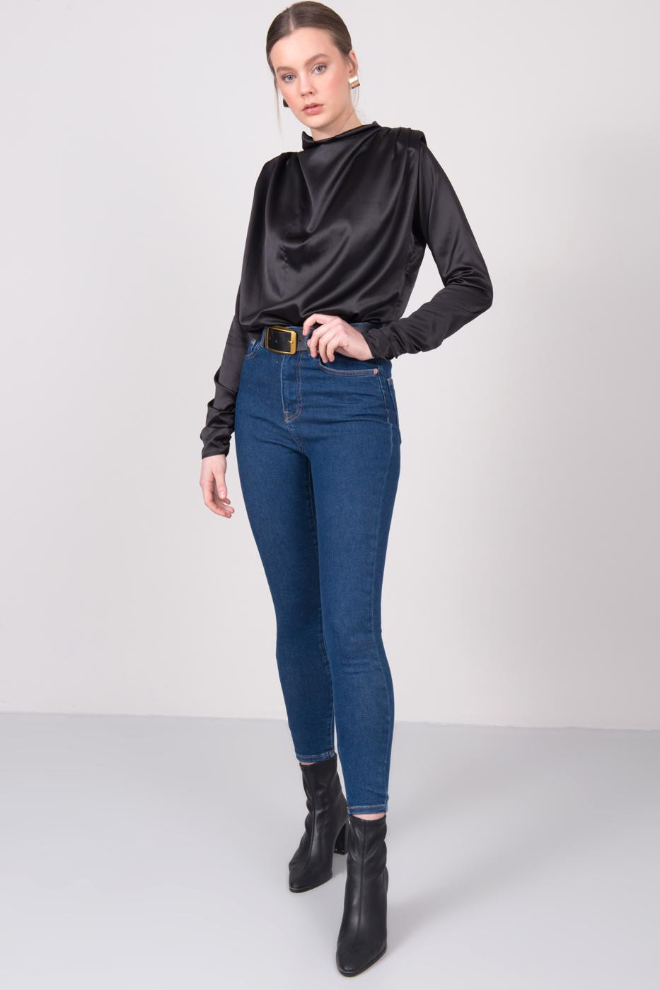 Tmavě modré džínové kalhoty s vysokým pasem - 15676 - BSL L jeans