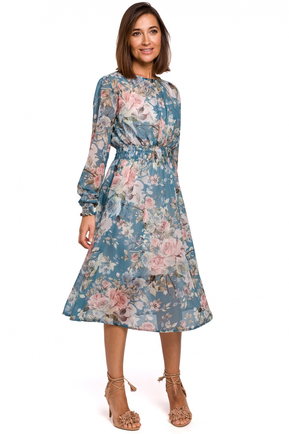 Dámské šaty S213 - Stylove M-38 modrá - květy