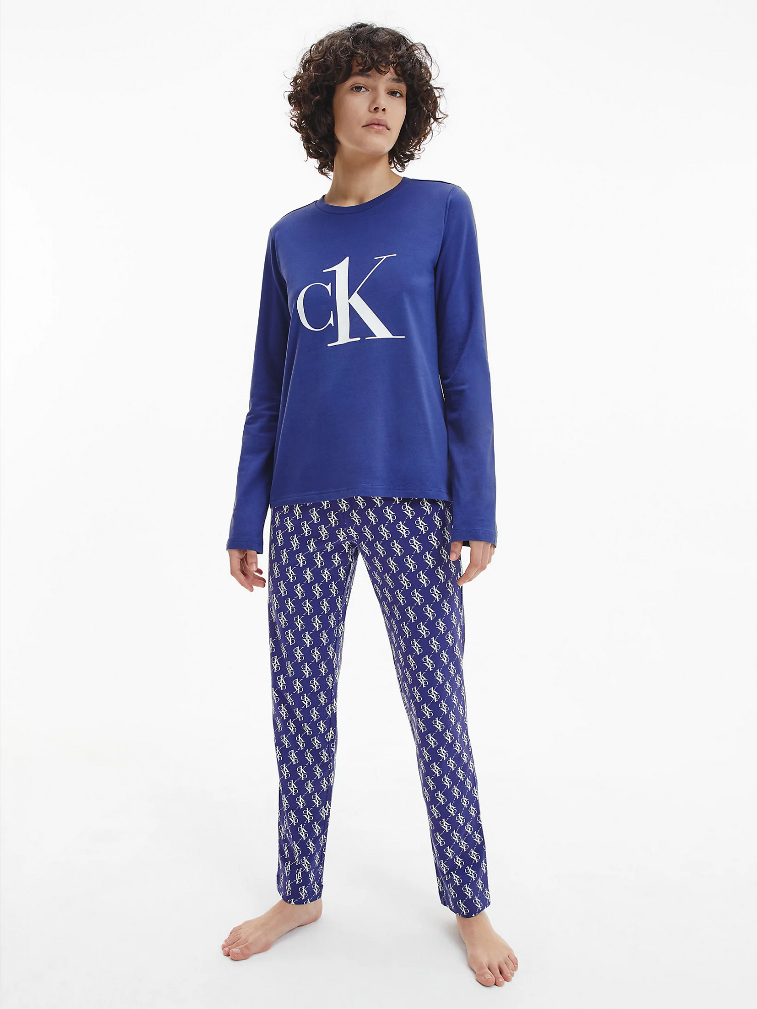 Pyžamový set - QS6773E - X00 - Tmavě modrá s bílým logem - Calvin Klein S tm.Modrá