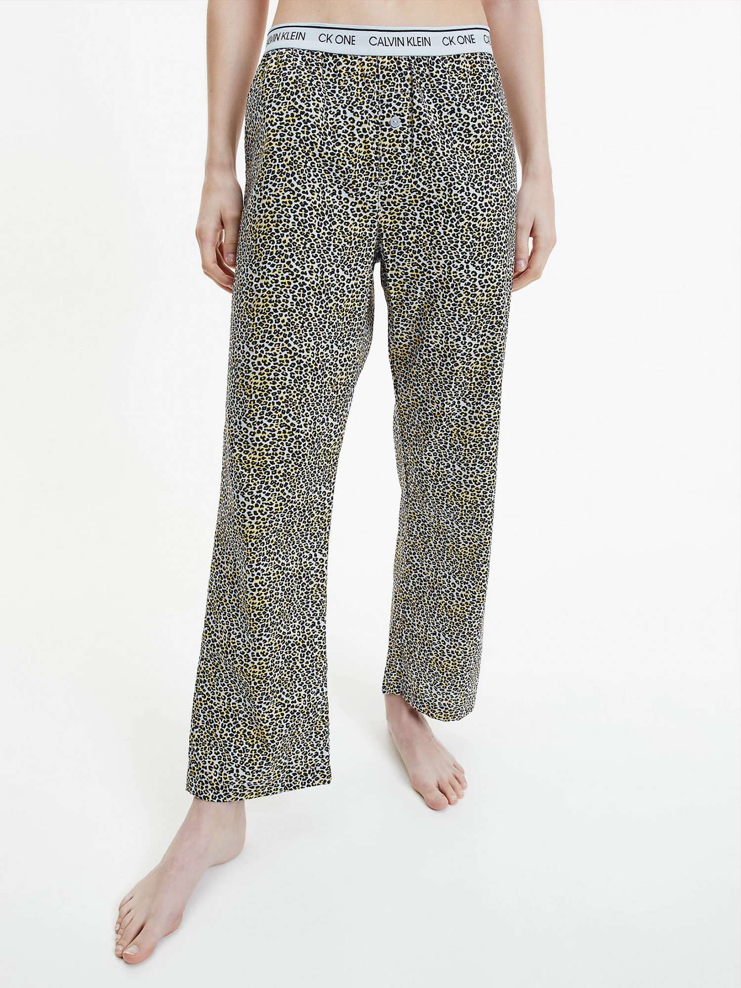 Dámské pyžamové kalhoty QS6433E - V4L Fialová se zvířecím vzorem - Calvin Klein M fialová vzor