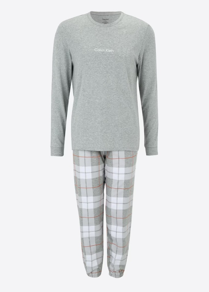 Pánské pyžamo - NM2178E 1N0 - šedá/bílá - Calvin Klein XL šedo-bílá