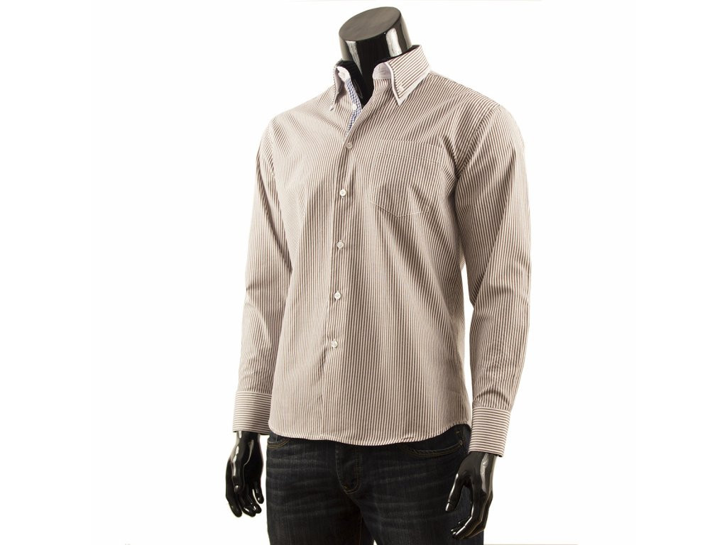 Pánská košile s dlouhým rukávem TS181 - Boston Public S bílá-hnědá