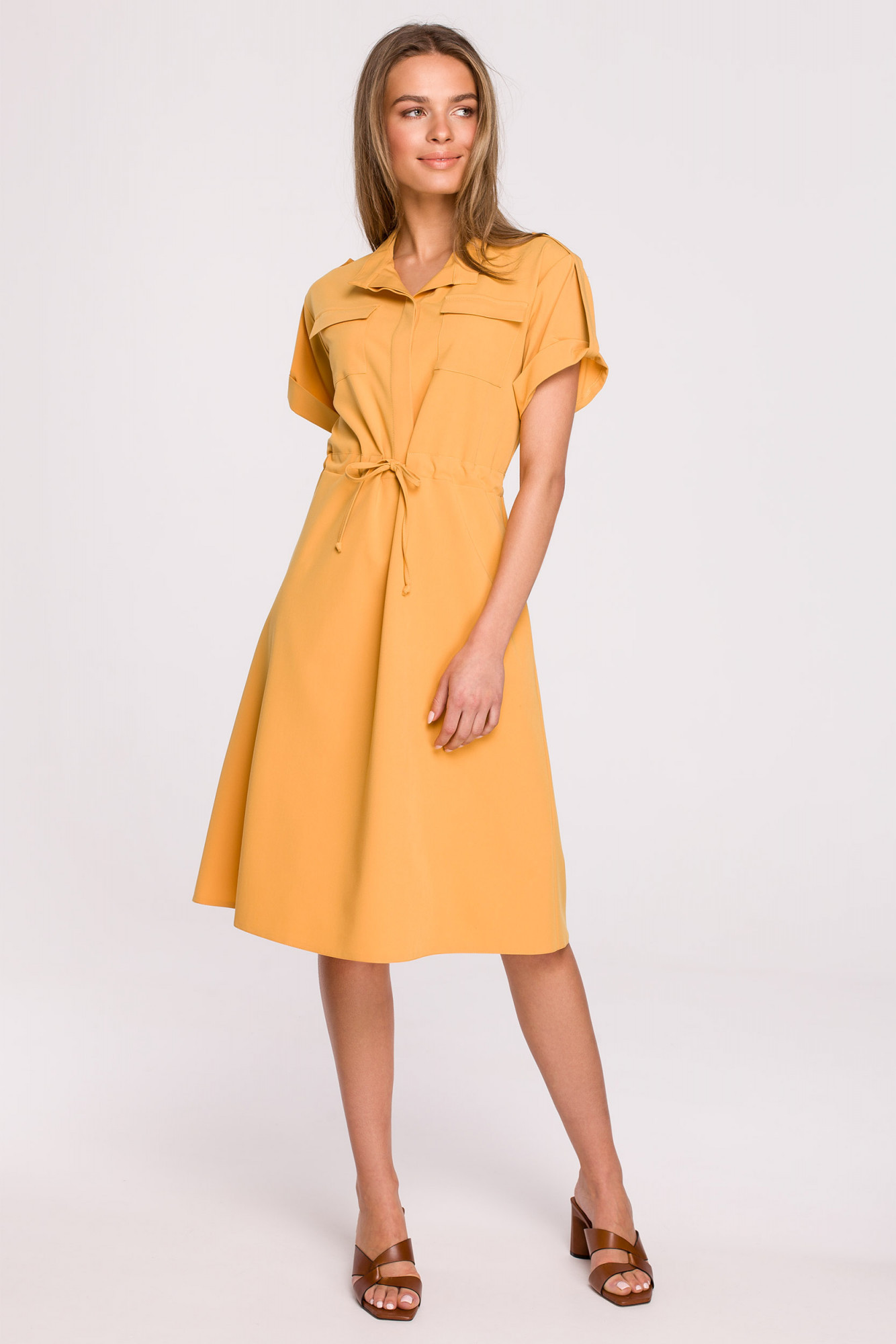 Dámské košilové šaty Yellow S298 - Stylove S Žlutá