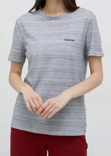 Dámské pyžamové triko QS6890E 5FQ šedobílá - Calvin Klein šedobílá L