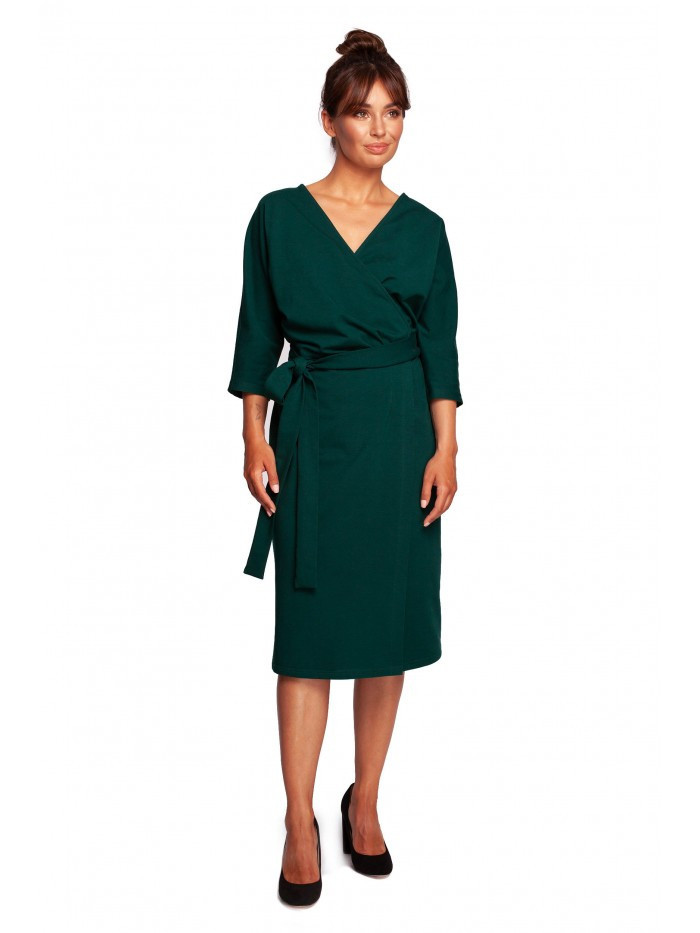 Zavinovací šaty s páskem na zavazování B241 - tmavě zelené - BeWear XXL