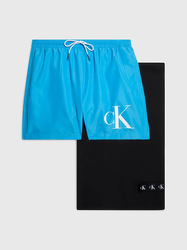 Dárkové balení pánských plavek a ručníku KM0KM00849 BEH modrá - černá - Calvin Klein L