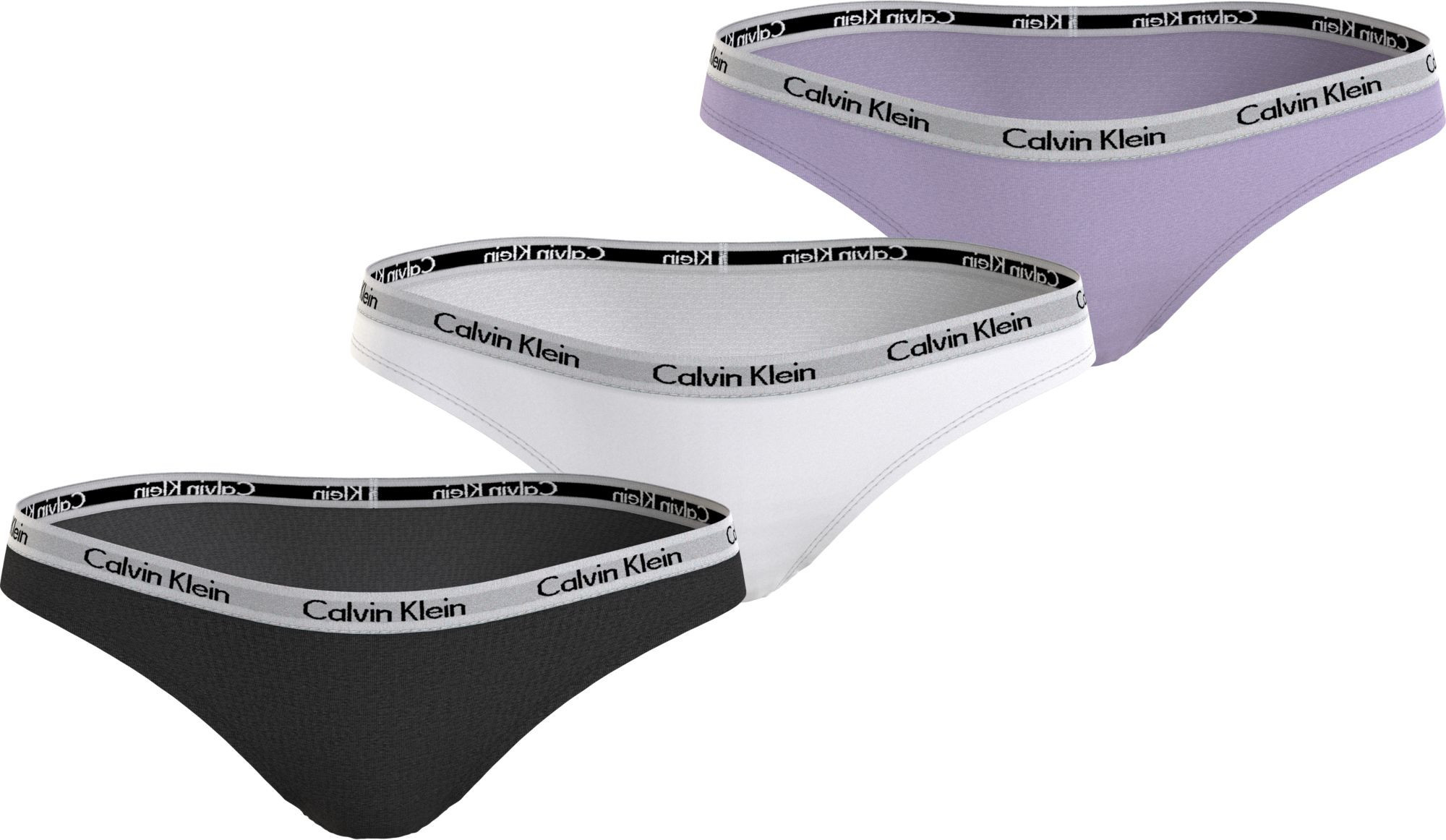 Dámské kalhotky 3 Pack Bikini Briefs Carousel 000QD3588EHVN černá/bílá/liliová - Calvin Klein M