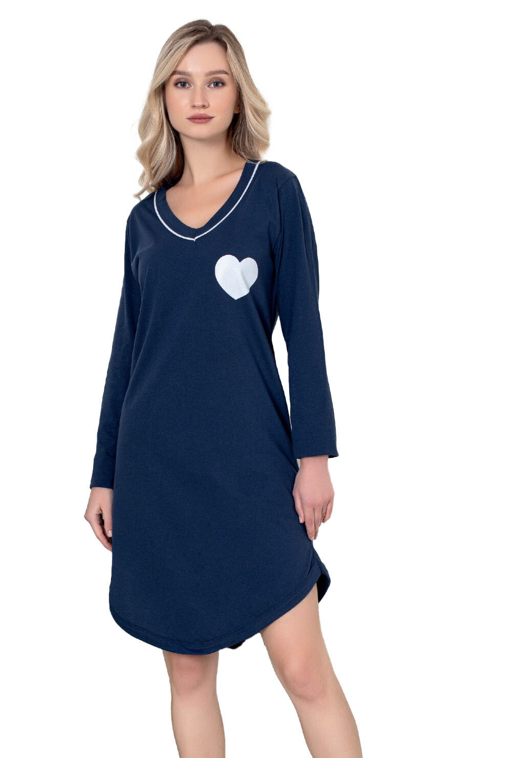 Dámská noční košile CHR-K 3025 tm. modrá se srdíčkem - Christina Secret XXL