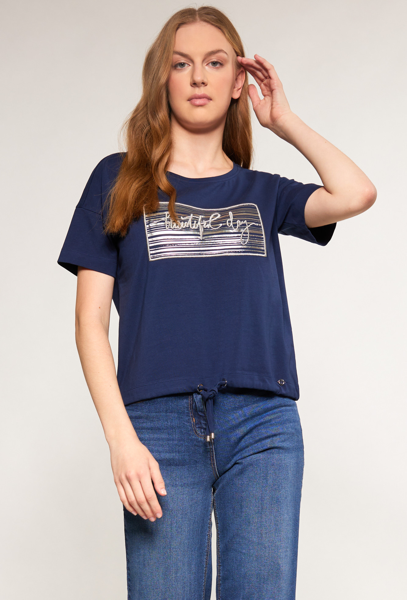 Dámské tričko s ozdobným panelem TSH0083-013 tmavě modrá - Monnari XXL