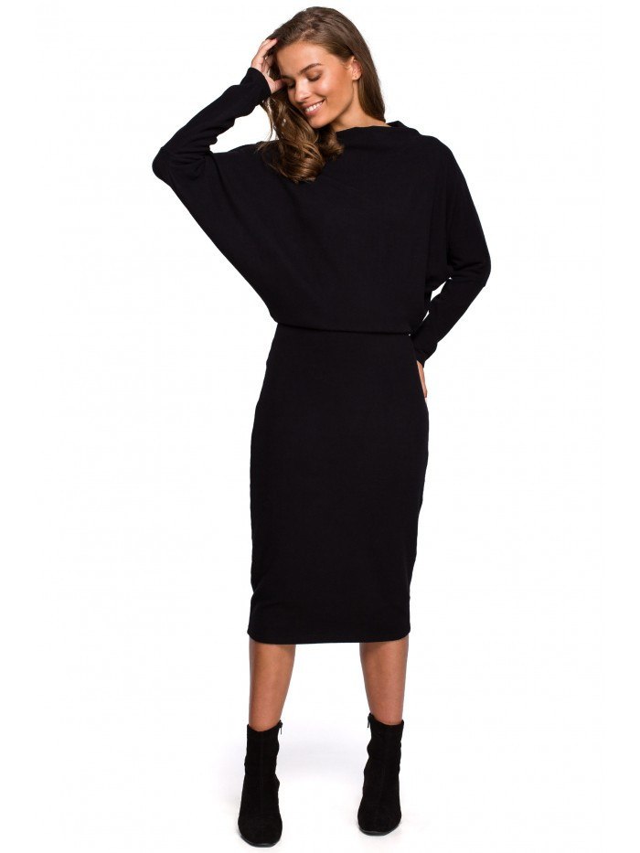 Dámské pletené šaty s límečkem S245 černé - Stylove L/XL