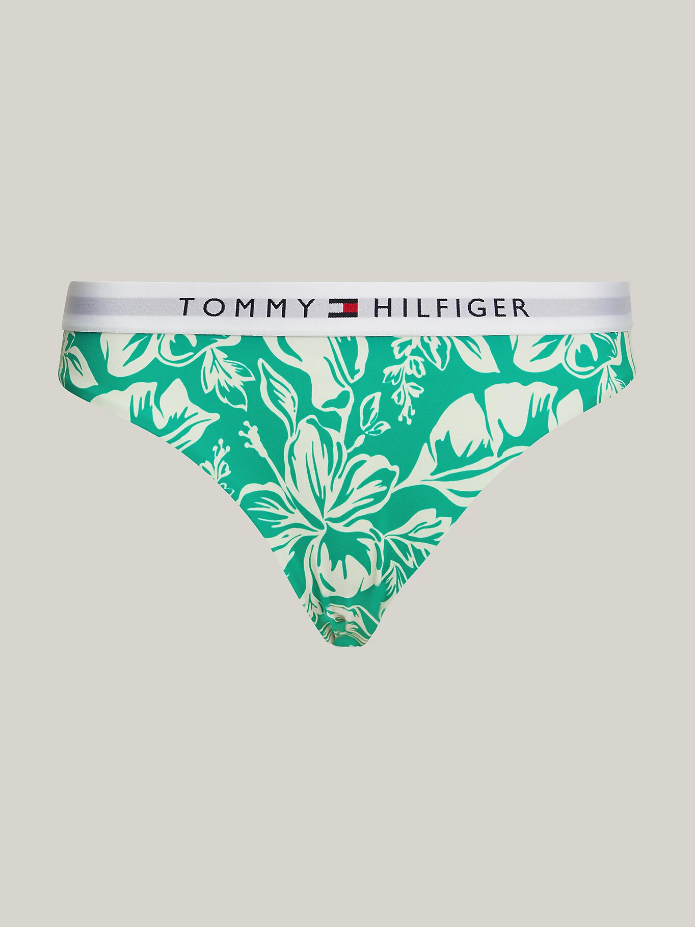 Dámské plavkové kalhotky UW0UW05366 0IE zelené se vzorem - Tommy Hilfiger S