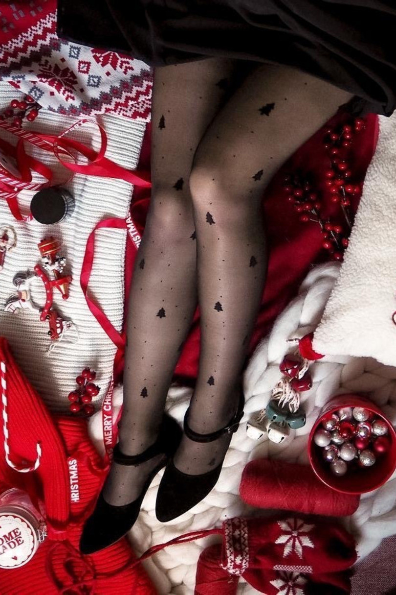 Tenké dámské punčochové kalhoty – CHRISTMAS TREES nero 4