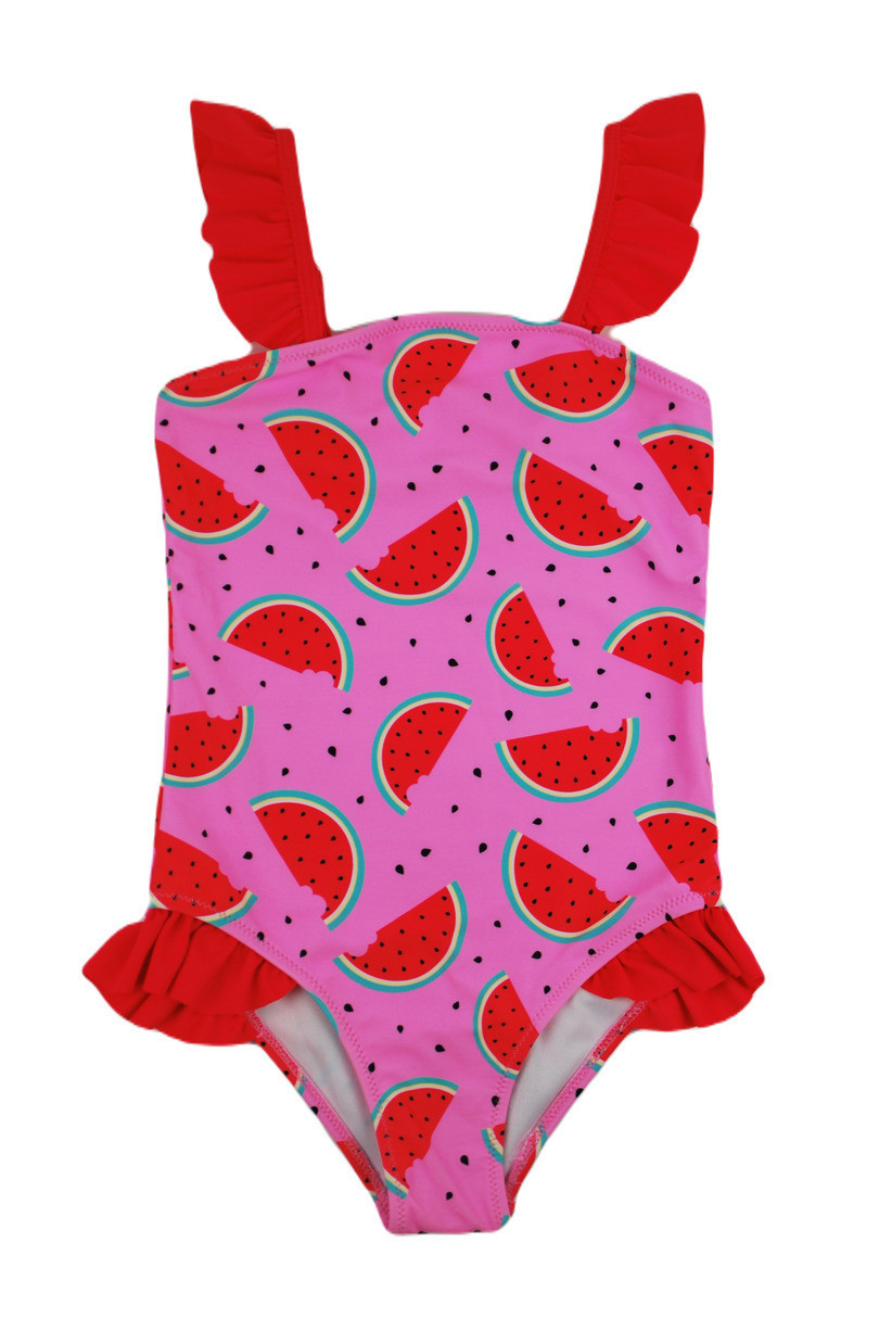 Jednodílné dívčí plavky se vzorem melounů KD005 Růžová 116-122