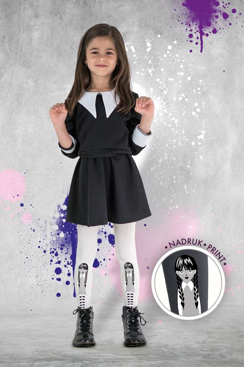 Dívčí vzorované punčochové kalhoty s potiskem BLACK DR2330 grafit 116-122