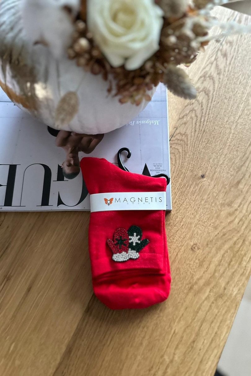 Dámské vánoční ponožky - Rukavičky červená UNI