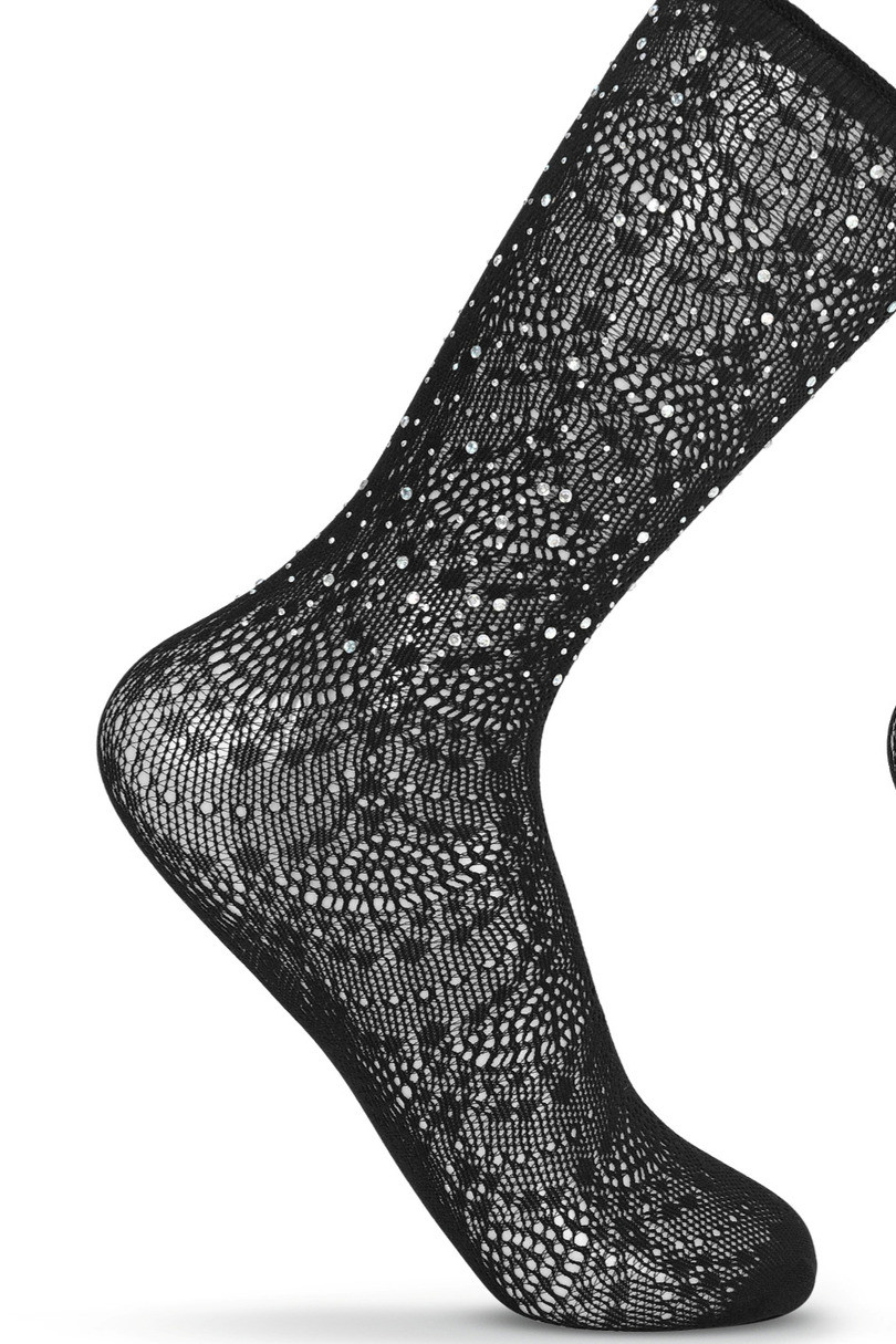 Dámské ponožky kabaretky s křišťálky - 2 černá 36-41