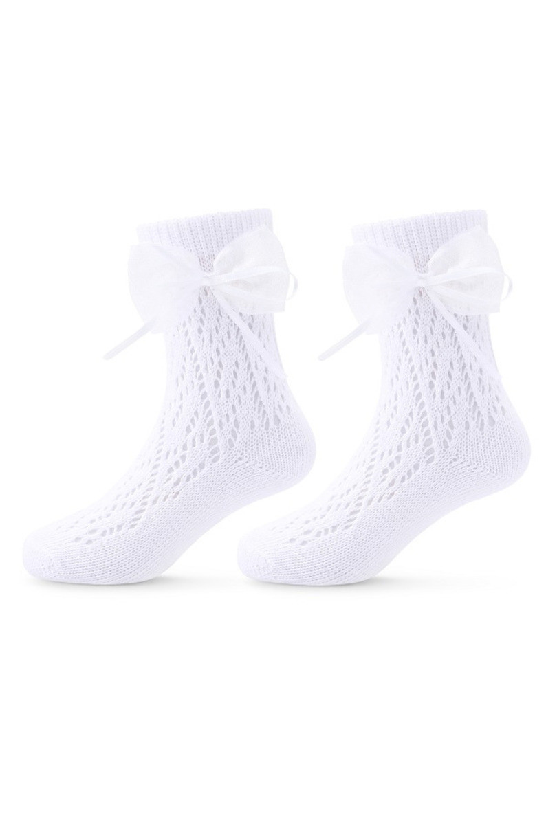 Dětské ažurové ponožky s mašličkou SK-72 bílá 15-17