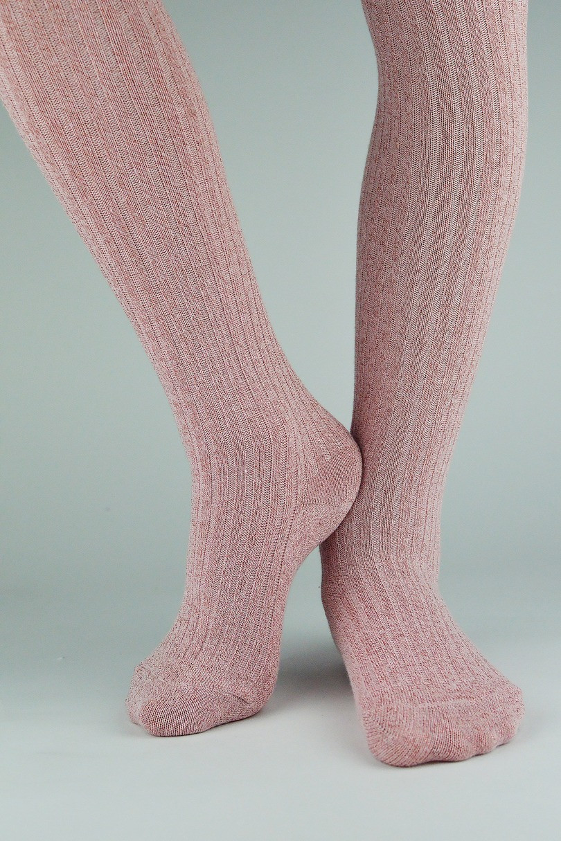 Dívčí žebrované punčochové kalhoty s lurexem RB005 6-11 l. Růžová 140-146