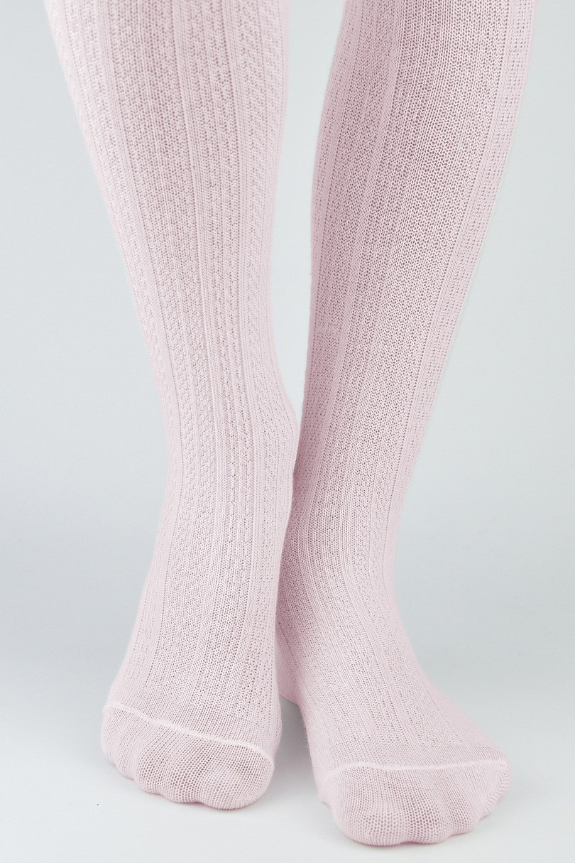 Dětské žebrované žakárové bavlněné punčochové kalhoty RB009 Růžová 80-86