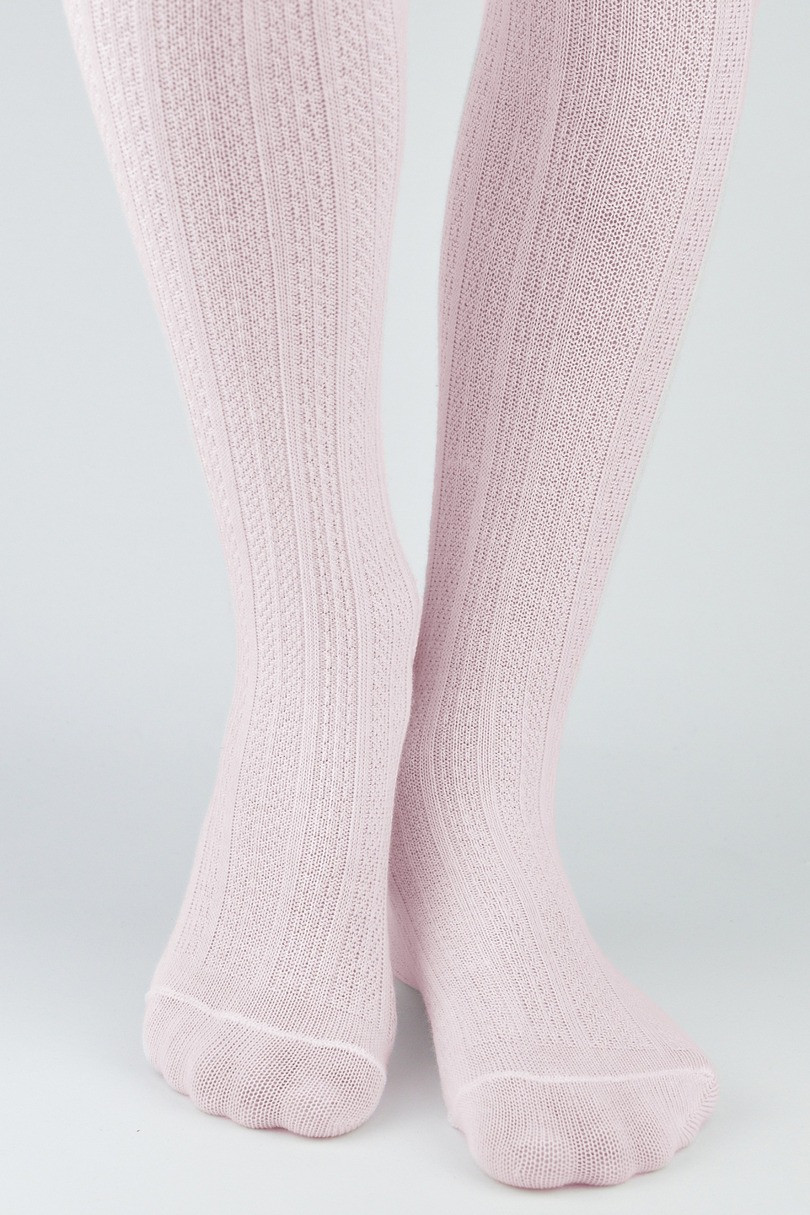 Dětské žebrované žakárové bavlněné punčochové kalhoty RB009. Růžová 128-134