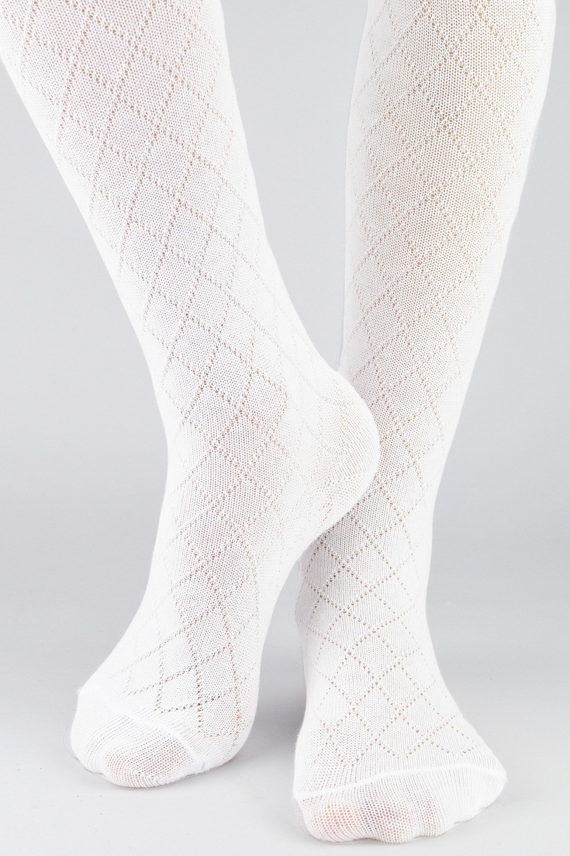 Dětské žakárové bavlněné punčochové kalhoty se vzorem romby RB010 bílá 56-62