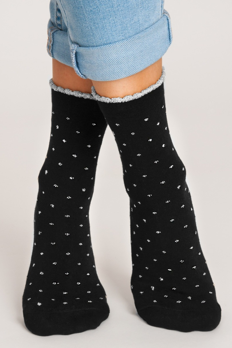 Dámské bavlněné puntíkované ponožky KDK SB013 černá 35-38