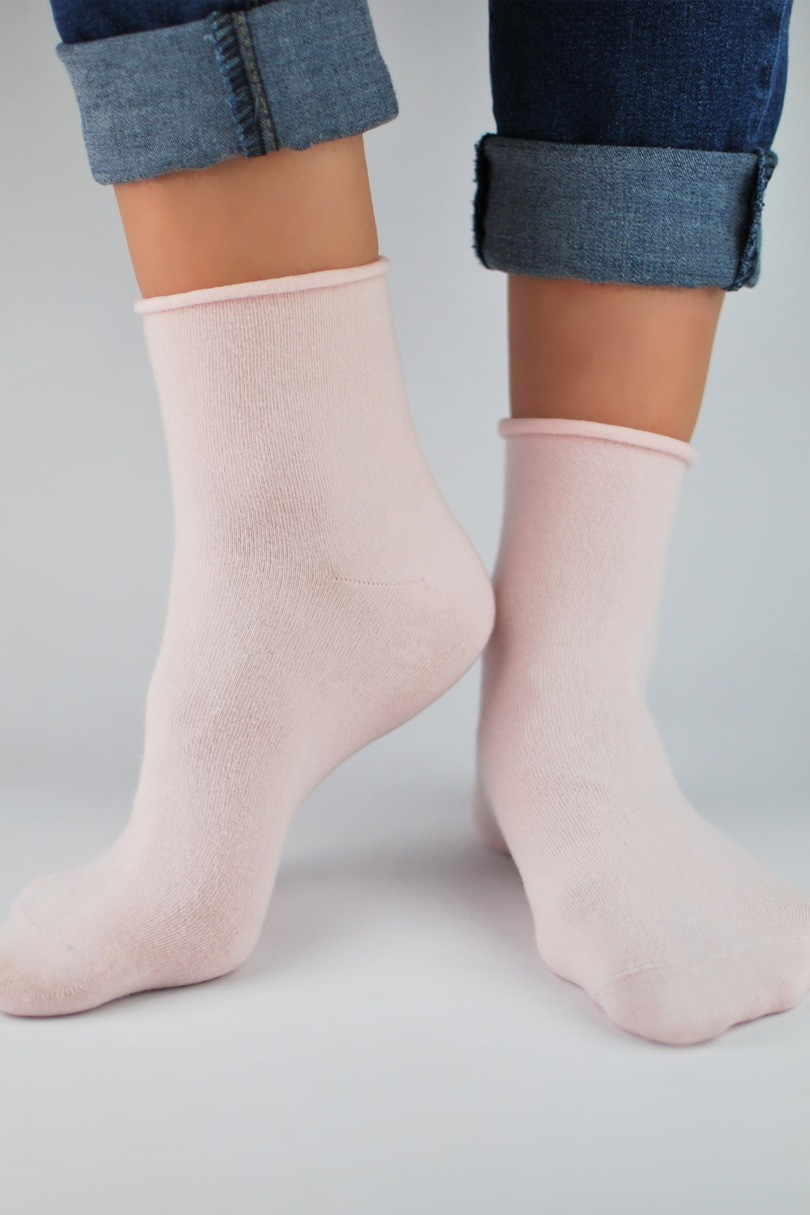 Dámské bavlněné ponožky bez stahovacího lemu SB014 Růžová 39-42