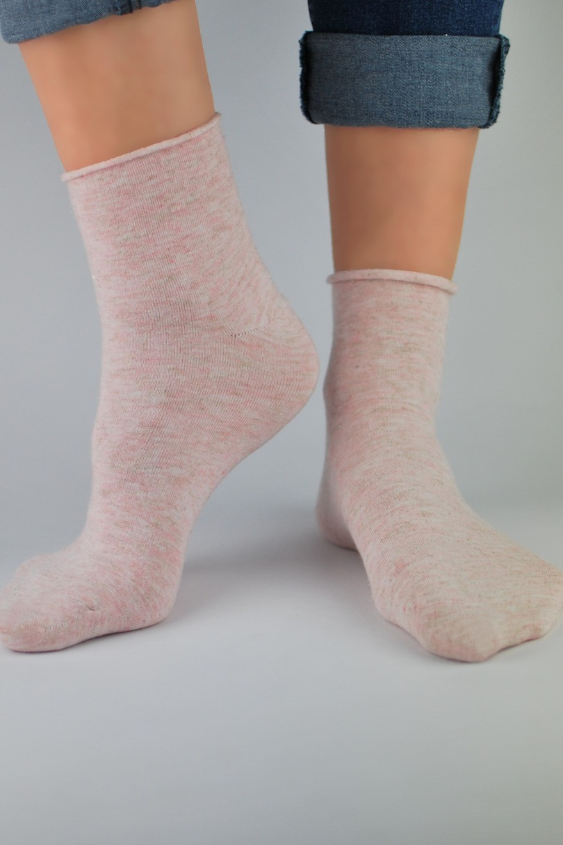 Dámské ponožky s lurexem, bez lemu SB022 Růžová 35-38
