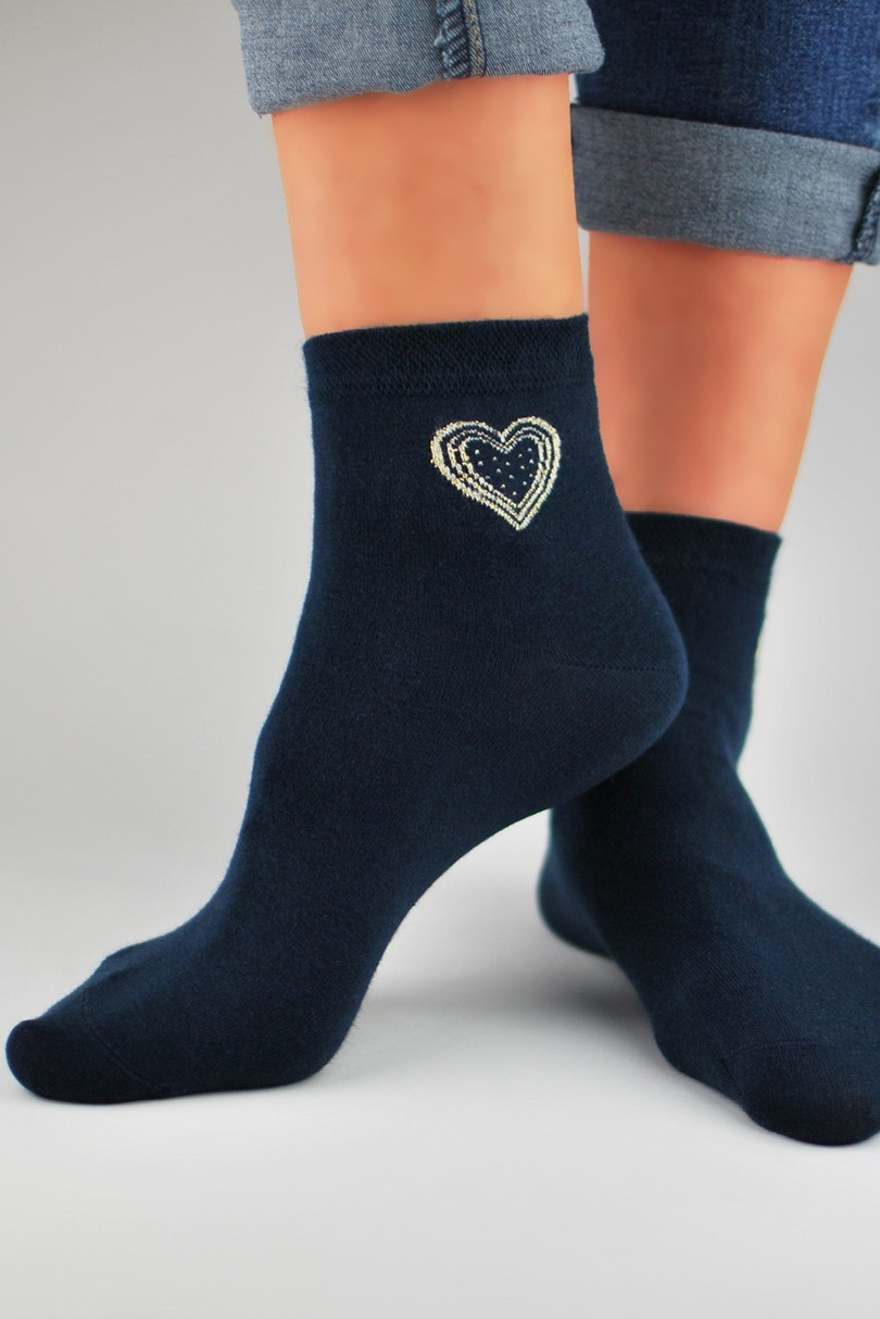 Dámské ponožky s lurexovým srdcem SB027 tmavě modrá 39-42