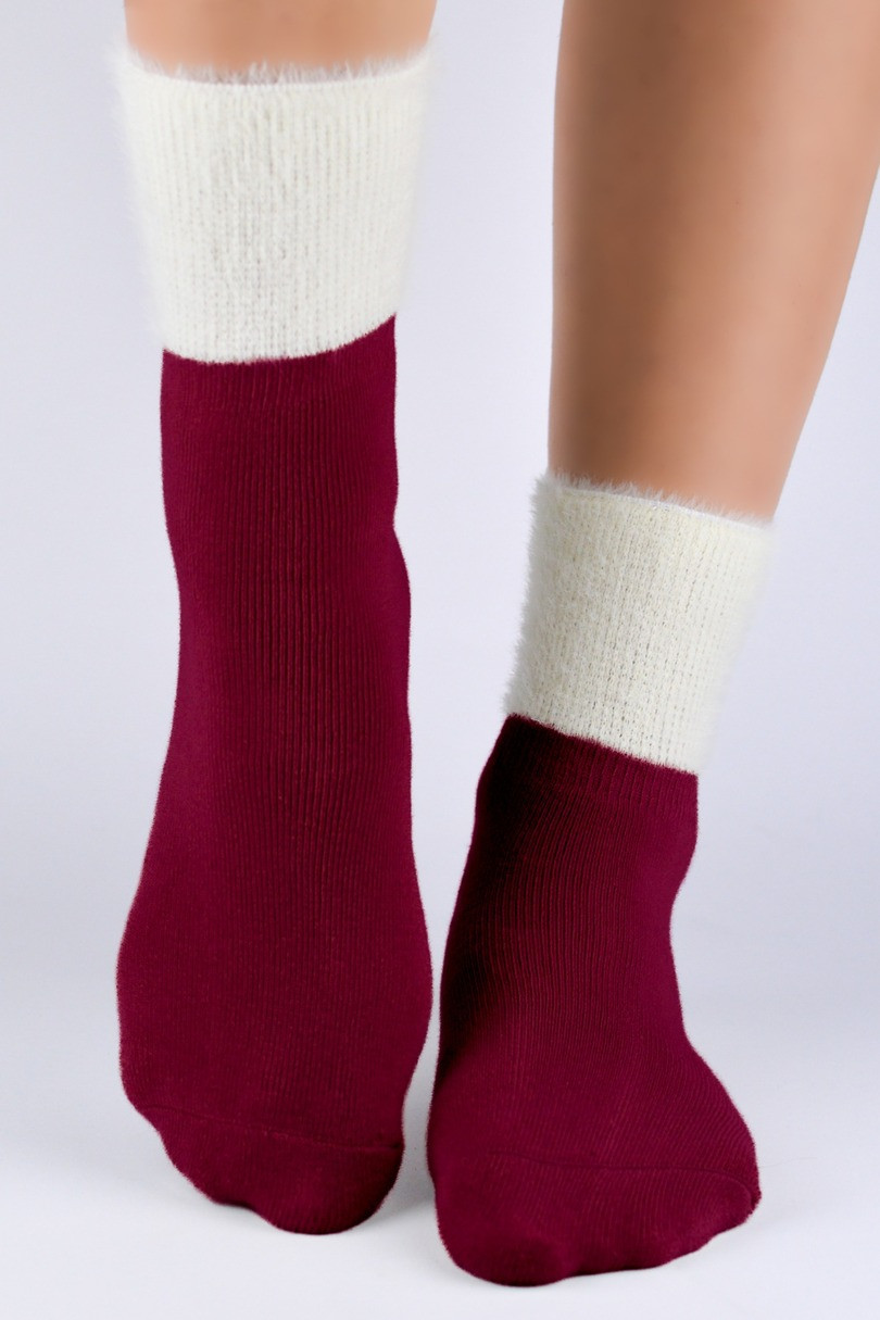 Dámské froté ponožky - nadýchaný lem SF001 kaštanové 31-34