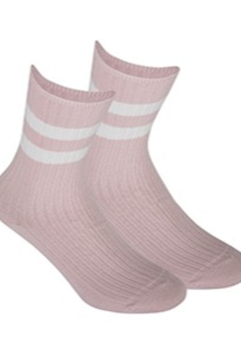 Netlačící dámské žebrované ponožky W.995 PINKWHITE UNI