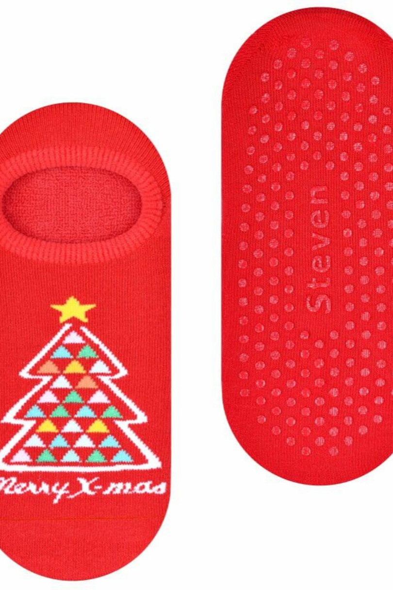 Dámské vánoční ponožky - Froté s ABS 132 Červená 35-37