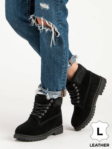 Originální kotníčkové boty dámské černé na plochém podpatku 40