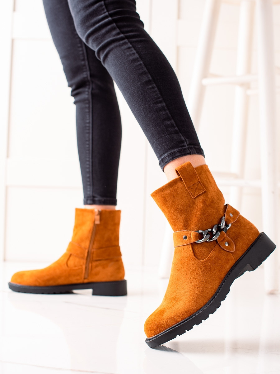 Praktické oranžové dámské kotníčkové boty na plochém podpatku 37
