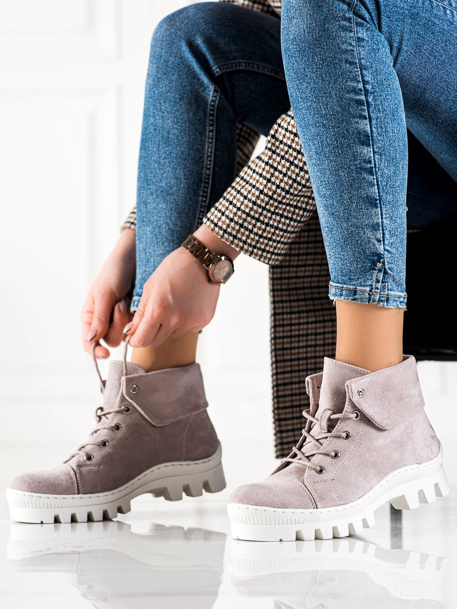 Trendy kotníčkové boty dámské fialové na plochém podpatku 38