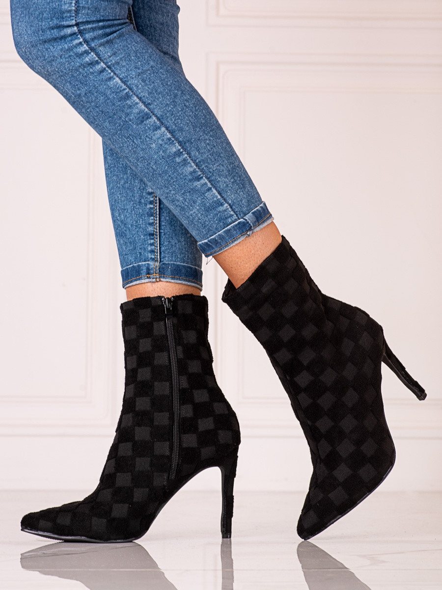 Exkluzívní dámské kotníčkové boty černé na jehlovém podpatku 39