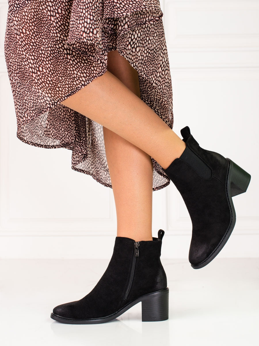 Komfortní kotníčkové boty dámské černé na širokém podpatku 36