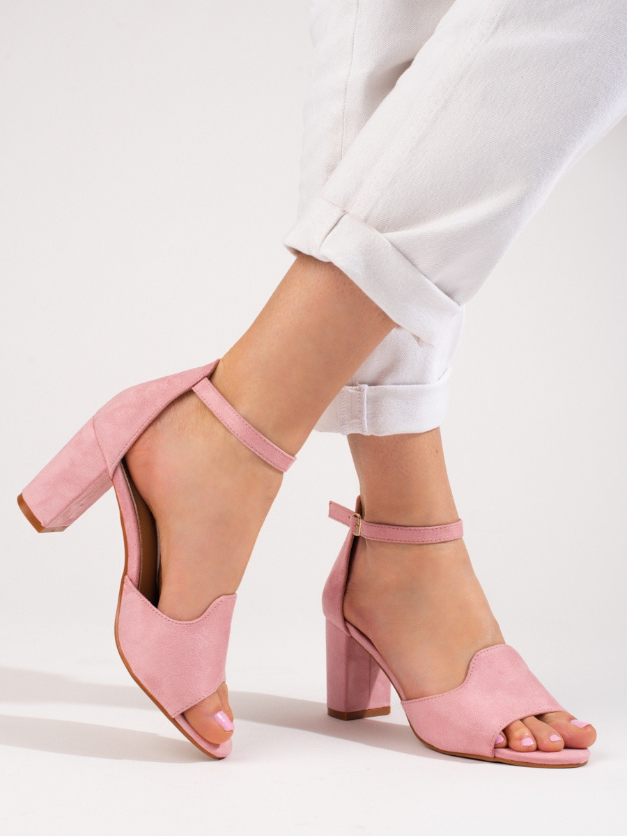 Módní sandály dámské růžové na širokém podpatku 37