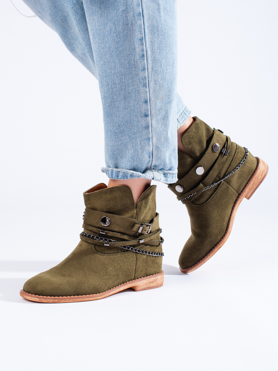 Trendy kotníčkové boty dámské zelené na klínku 36